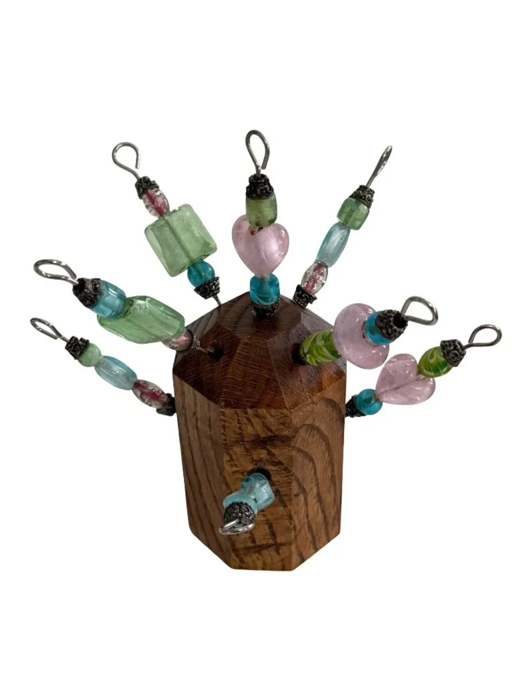 Signed R.S. Hughes Artisan Glass Beaded Cocktail Picks with Wood Stand Set of 8